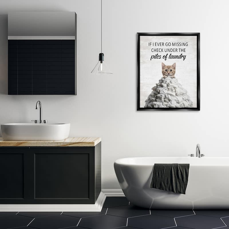 Stupell Piles Of Laundry Cat Framed Floater Canvas Wall Art Design By Lettered and Lined