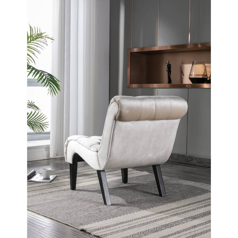 22.83" Buttons Tufted Accent Chair with Wooden Legs