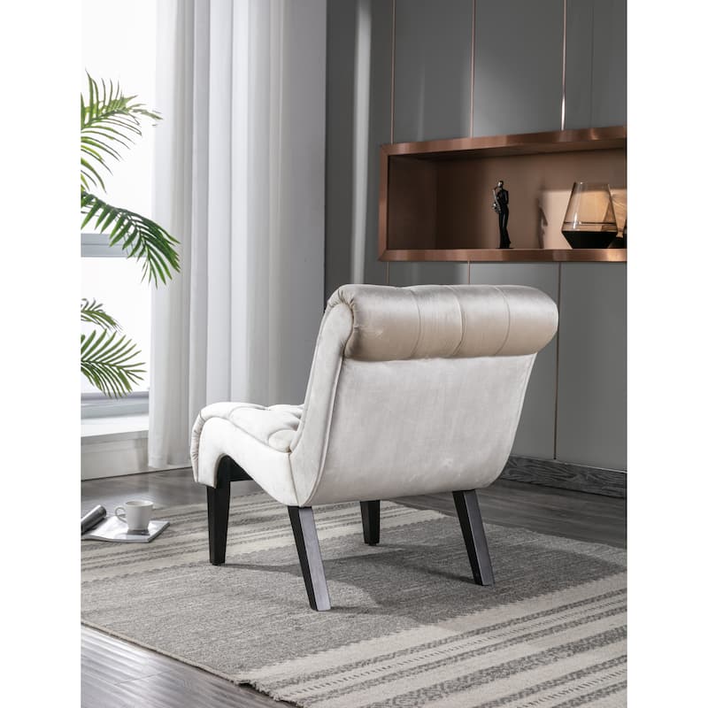 Beige 22.83" Buttons Tufted Accent Chair with Wooden Legs