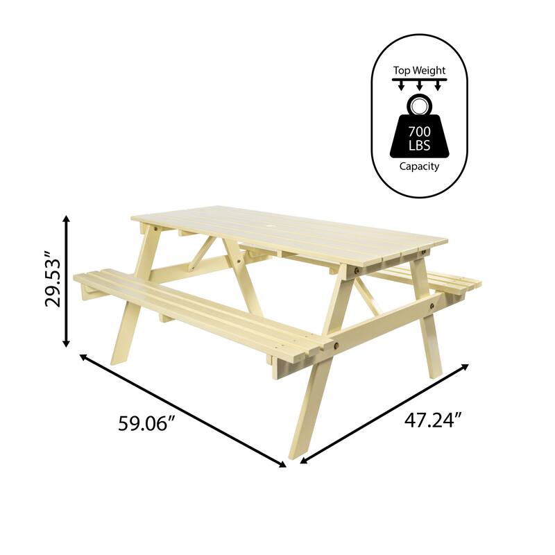 Porto 59" Modern Classic Outdoor Wood Picnic Table Benches with Umbrella Hole, by JONATHAN Y