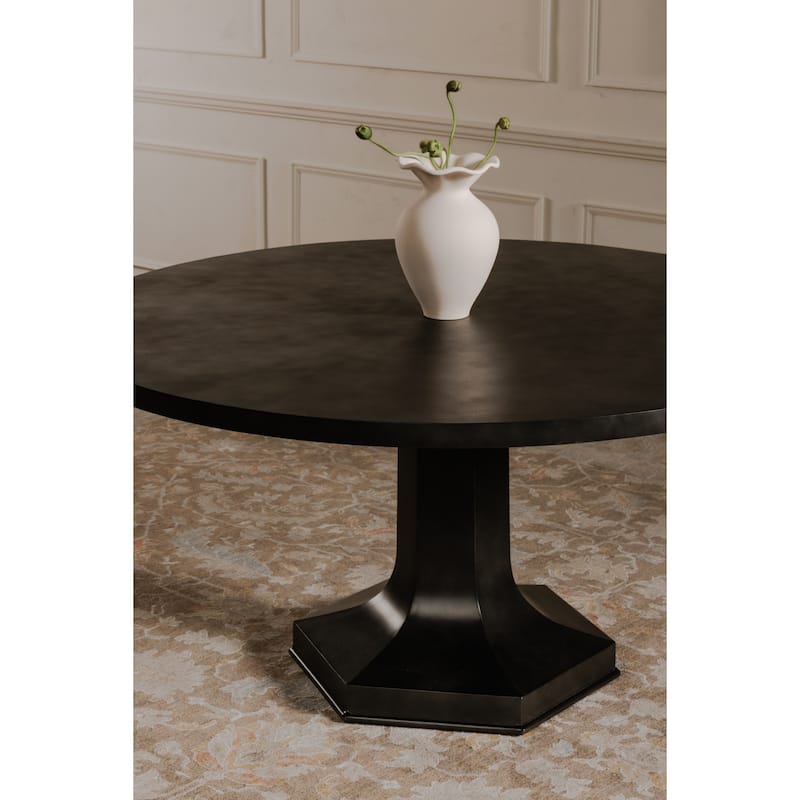 NADAAL STUDIOS Jorvik Dining Table for 6, Cast Iron Hexagon Base, Sculptural Black Finish - 30.0in H X 60.0in D X 60.0in W