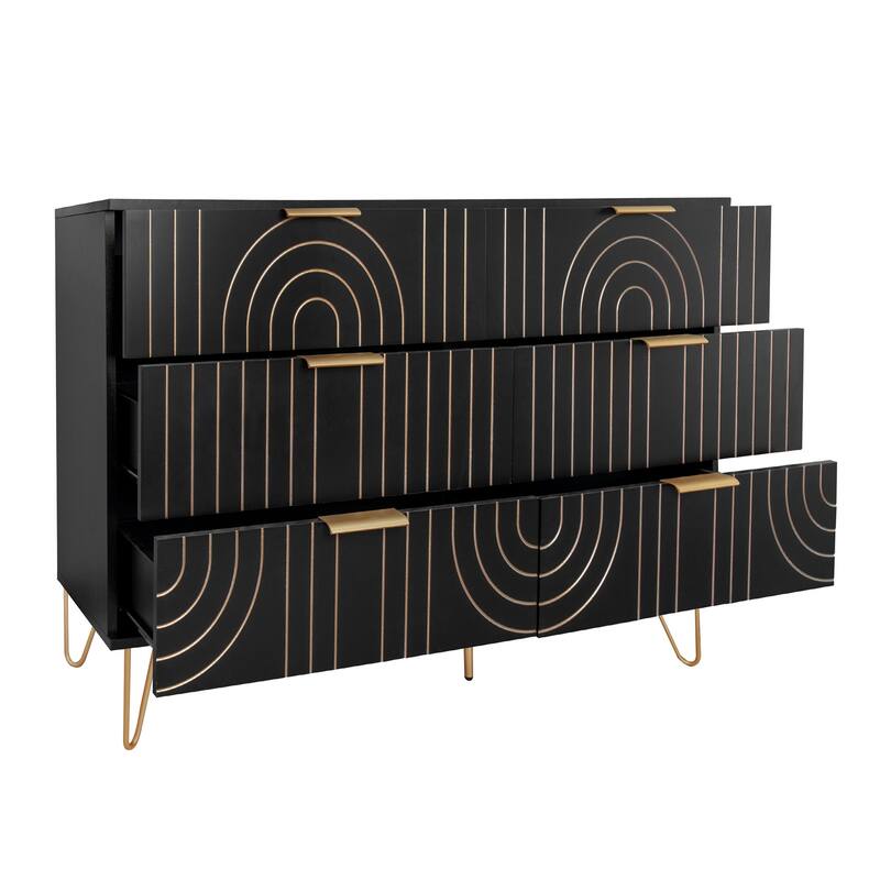 6 Drawer Storage Cabinet, Accent Cabinet with Metal Handles, Storage Chest of Drawer, Wide Dresser Drawer with Carving