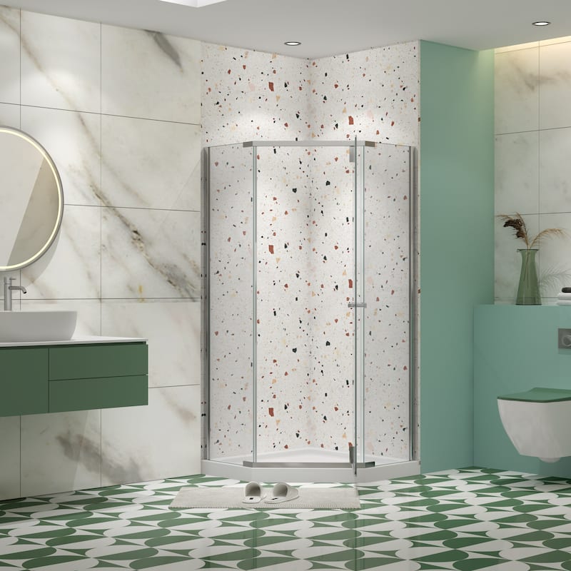 34.75'' W x 72'' H Semi-Frameless Neo-Angle Pivot Shower Door - 34.75" X 34.75" X 72"