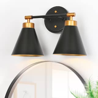 Modern Farmhouse Industrial 2-light Bathroom Vanity Lights Black Gold Dimmable Wall Sconces Cone Shade Kitchen