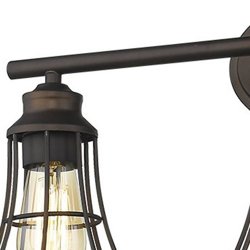 Bronze Cage Vanity Wall Light with 3 LED Compatible Lights Flush Mount and Damp Location Rated - 9.25"H x 23.25"W x 6.25"D
