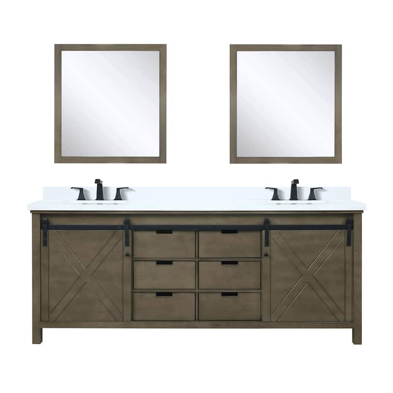 Marsyas 80 in W x 22 in D Brown Double Bath Vanity, Cultured Marble Countertop, Faucet Set and 30 in Mirrors