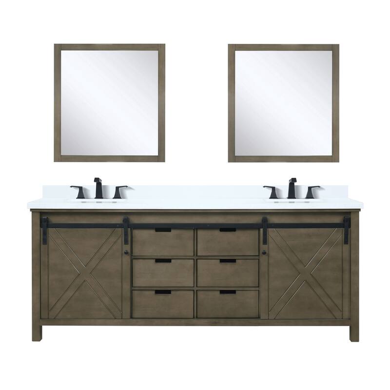 Marsyas 80 in W x 22 in D White Double Bath Vanity, Grey Quartz Countertop, Faucet Set and 30 in Mirrors