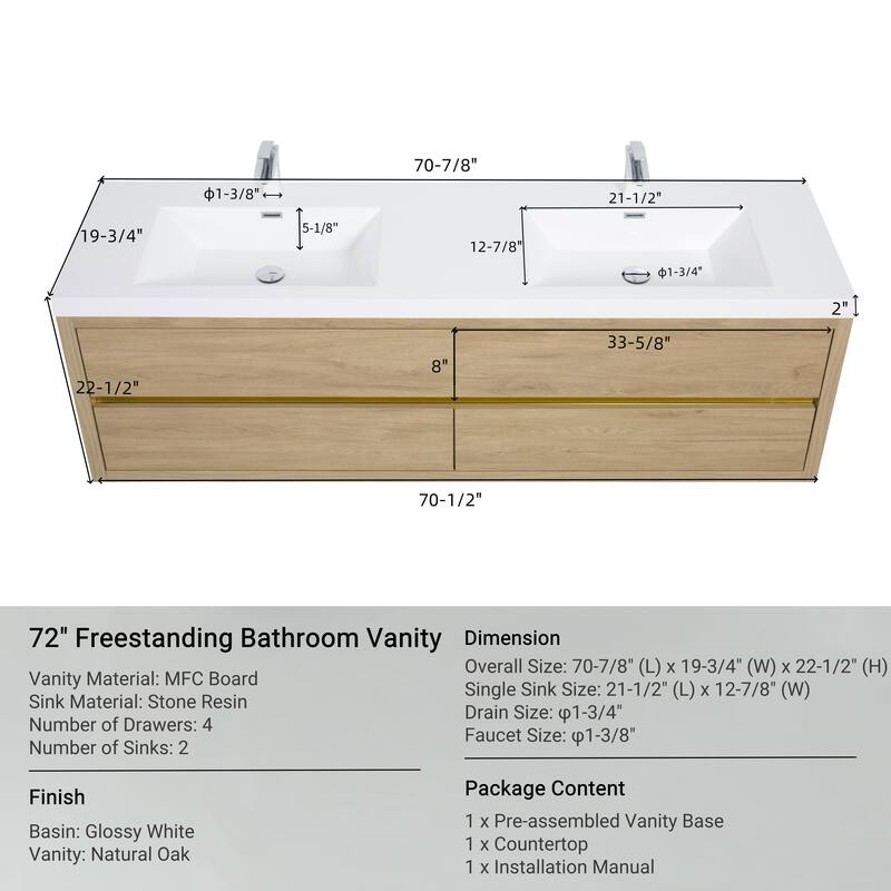 Wall-Mounted Bathroom Vanity with White Stone Resin Top