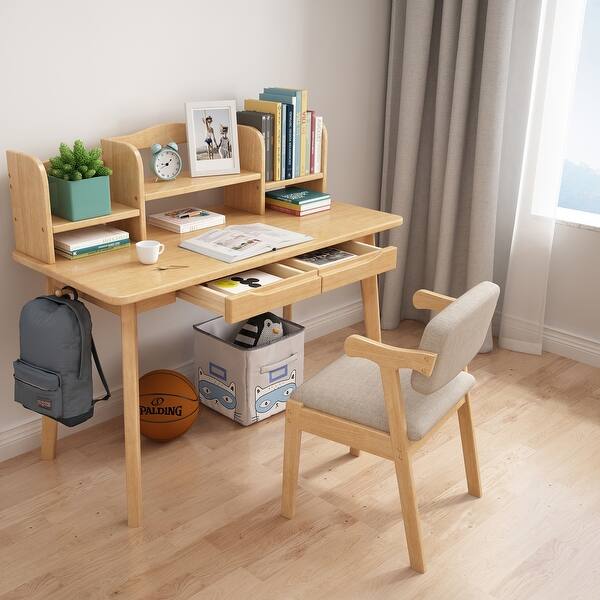 slide 2 of 19, Kids Desk and Chair Set, Wooden Student Study Desk Writing Desk Natural