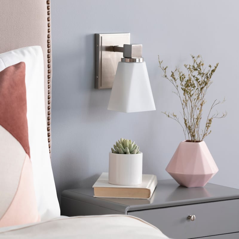 Hadlee Modern Nickle & Frosted Glass Wall Sconce - 8.75"H x 4.25"W x 6"D - 8.75"H x 4.25"W x 6"D - Grey