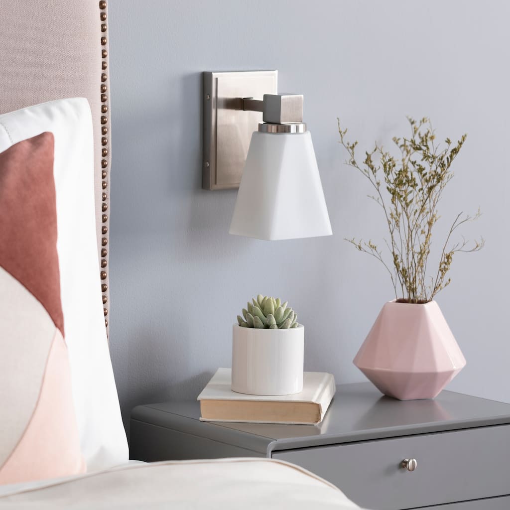 Hadlee Modern Nickle & Frosted Glass Wall Sconce - 8.75"H x 4.25"W x 6"D