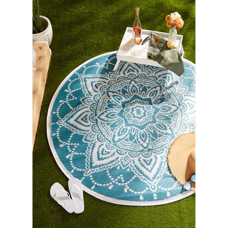 DII Boho Floral Outdoor Rug 5 Ft Round