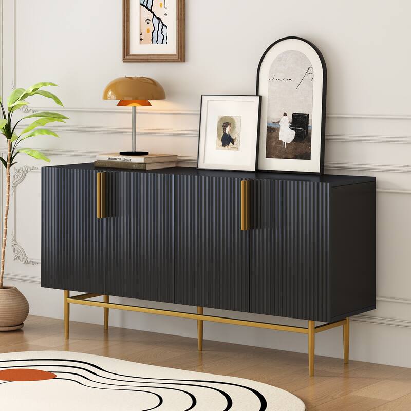 Elegant 4-Door Sideboard Buffet Cabinet with Gold Handles & Adjustable Shelves for Living Room Storage
