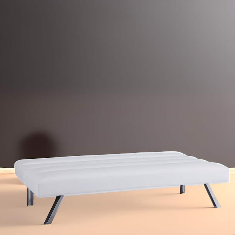 Modern Faux Leather Futon Sofa Bed - Convertible Folding Couch with Chrome Legs, Small Reclining Sofa