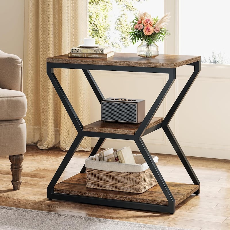Small 3-Tier Sofa Table, Industrial End Side Table with Storage Shelves