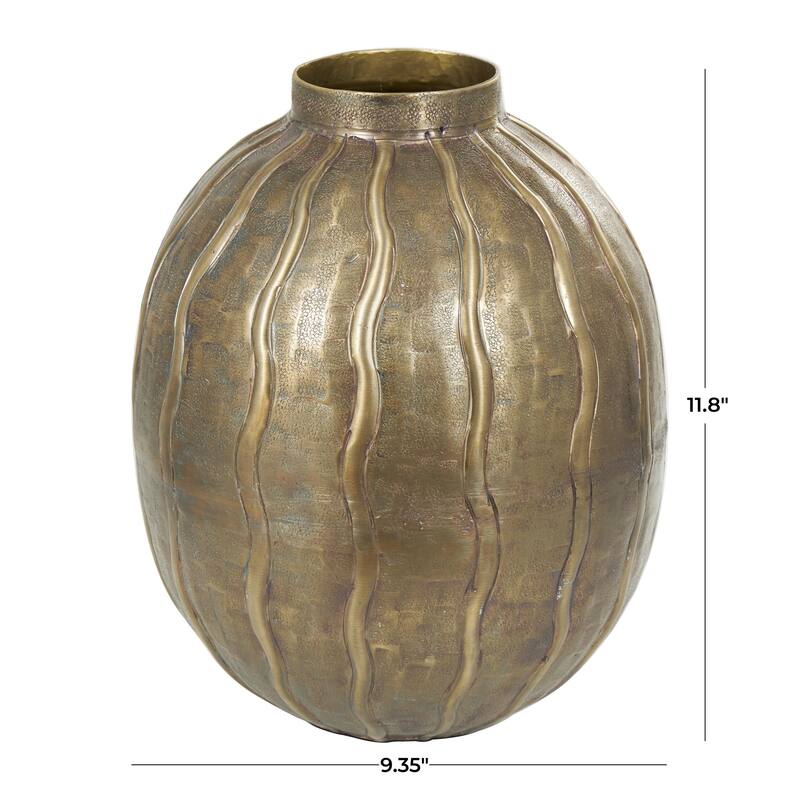 Metal Snakeskin Inspired Decorative Vase with Dimensional Wavy Accents - Brass - Roche River Decor