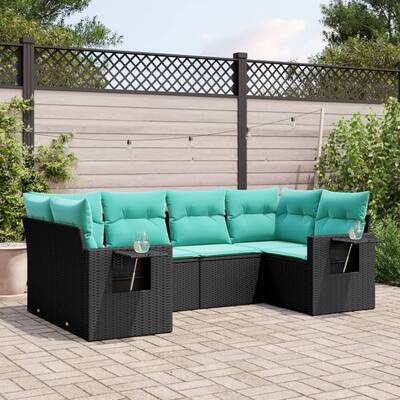 vidaXL 6 Piece Patio Sofa Set with Cushions Black Poly Rattan - 21.7x27.2x24.4