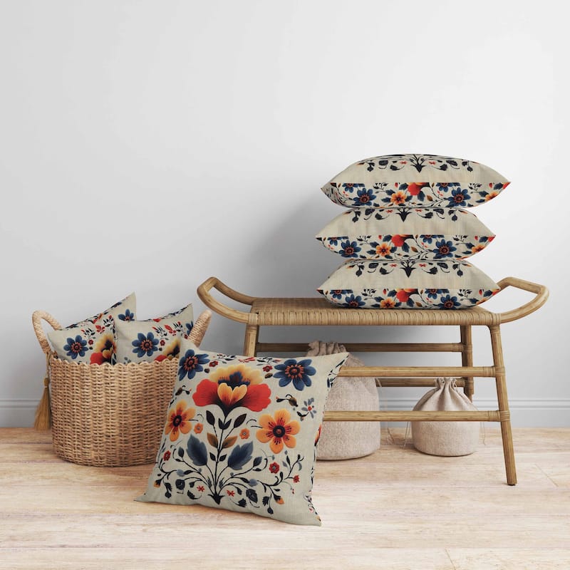 Rajasthan Bloom Faux Suede Reversible Throw Pillow Blue and Orange