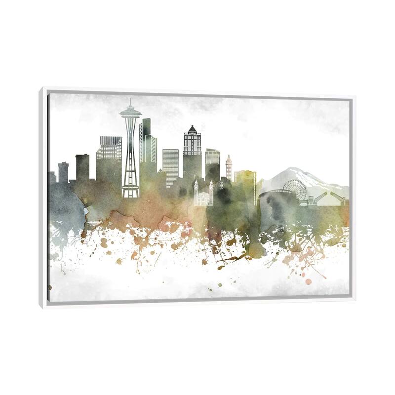 iCanvas "Seattle Skyline" by WallDecorAddict Framed Canvas Print - White - 26x40