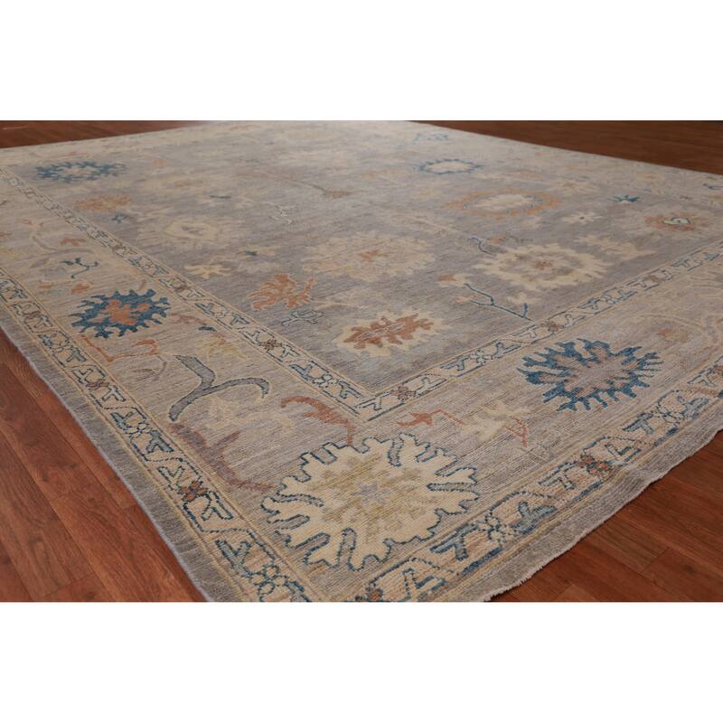 Hand Knotted Oriental 100% Wool Carpet Transitional All-Over Greys & Charcoal Oushak Area Rug - 11' 10'' X 9' 4''