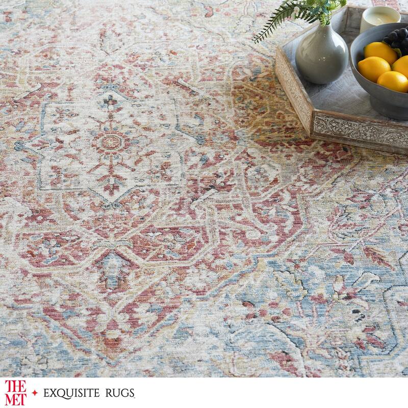 The Met X Exquisite Rugs Antique Loom Rust/Light Blue Area Rug.