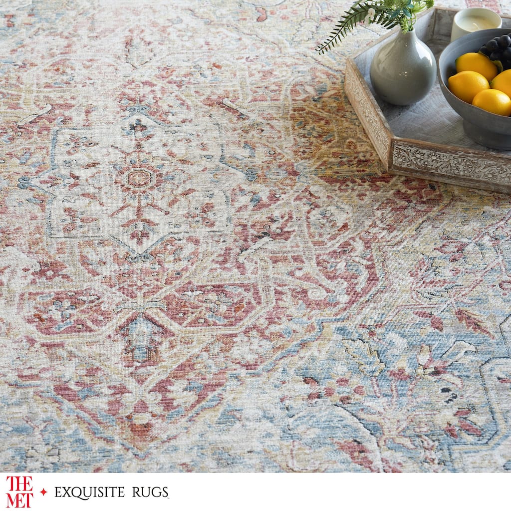 The Met X Exquisite Rugs Antique Loom Rust/Light Blue Area Rug.