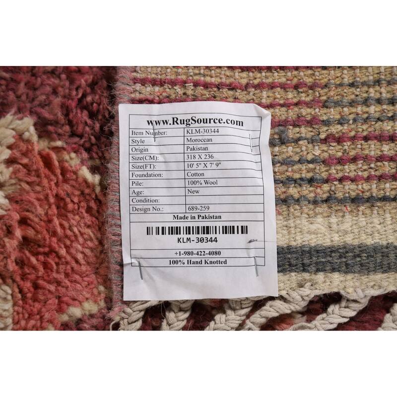 Geometric Plush Moroccan Oriental Rug Hand-Knotted Grey Wool Carpet - 7'9" x 10'5"