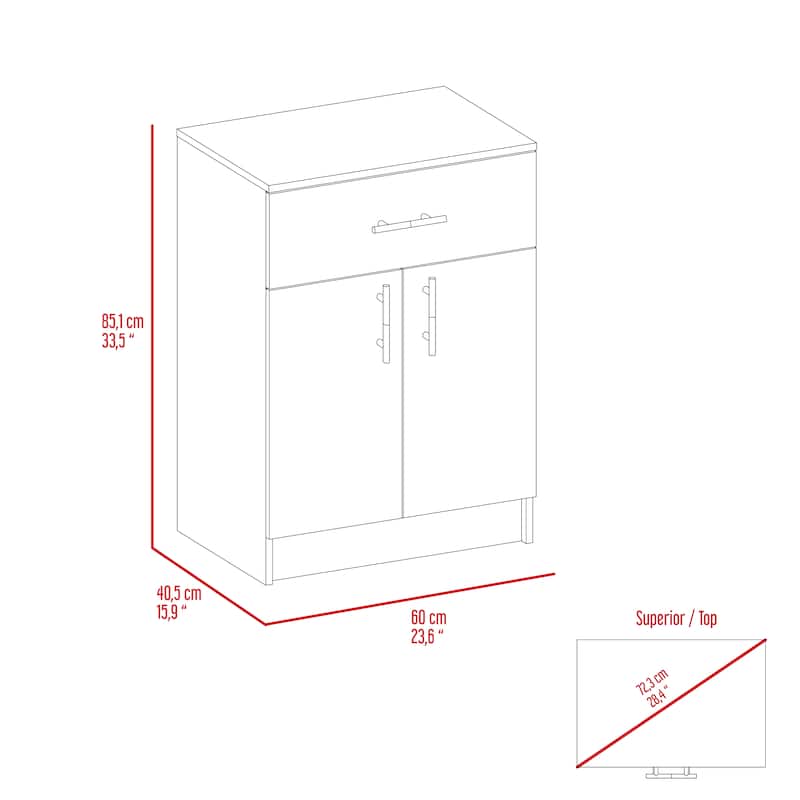FM Furniture Oxford Pantry Cabinet with Double Doors, Drawer, Metal Handles, and 2 Interior Shelves