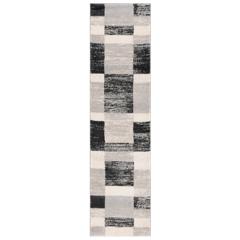 SAFAVIEH Retro Clora Distressed Modern Abstract Rug - 2'3" x 9' Runner - Black/Light Grey