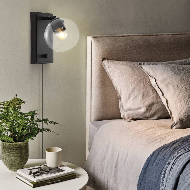 Thatcher 6" 1-Light Minimalist Modern Plug-In or Hardwired Adjustable Iron LED Wall Sconce with Rotary Dimmer, by JONATHAN Y