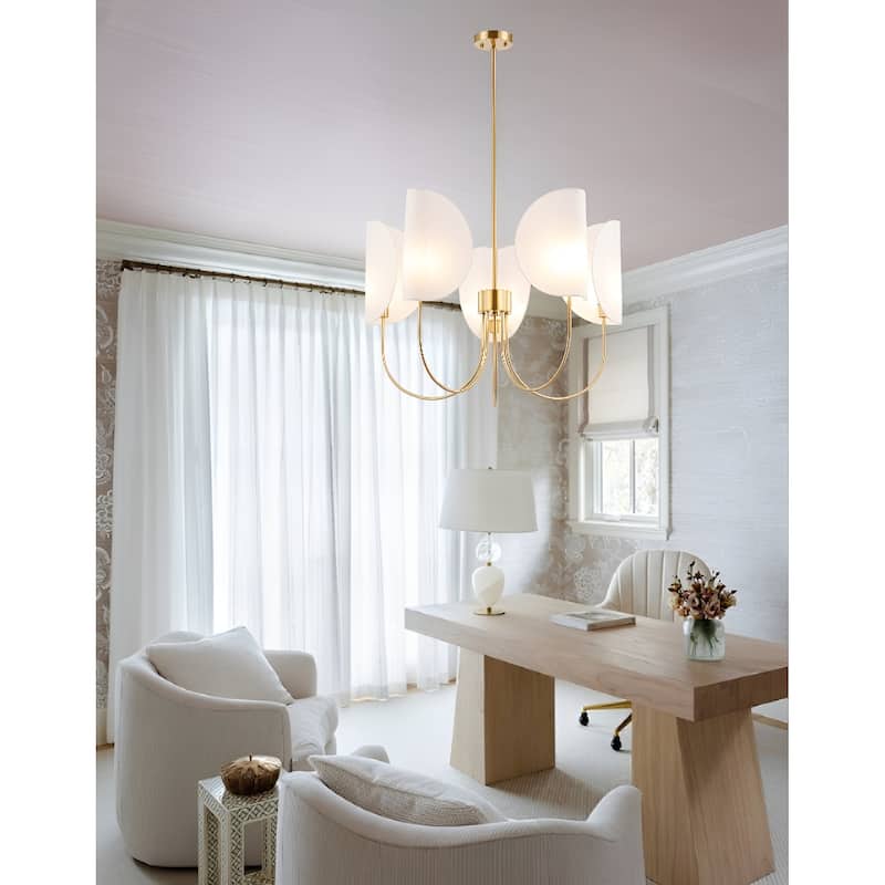 5-Light 31" Wide Contemporary Candle Style Chandelier with Semi-Open White Fabric Shade
