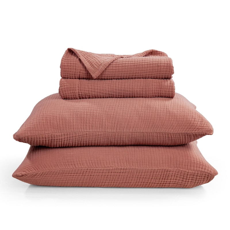 HiEnd Accents 100% Cotton Voile Muslin Gauze Soft and Lightweight 3 Piece Blanket Set