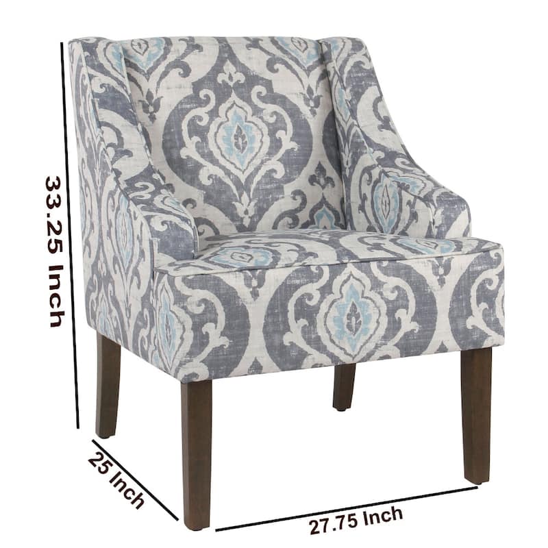Fabric Upholstered Wooden Accent Chair with Swooping Armrests and Damask Pattern Design - 33.25 H x 25 W x 27.75 L Inches