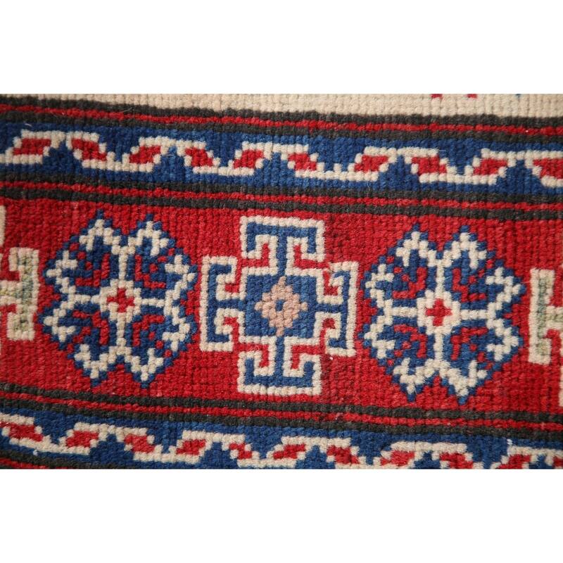 Beige Traditional Kazak Accent Rug Hand-Knotted Wool Carpet - 2'9" x 4'0"