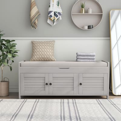 Storage Shoe Bench with 3 Shutter-shaped Doors, Removable Cushion