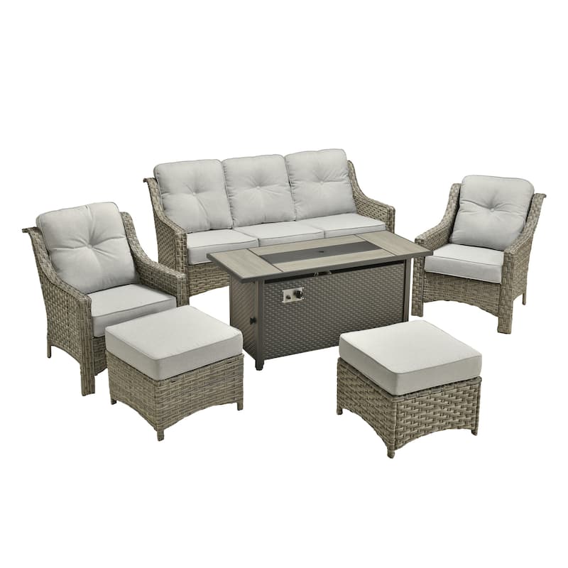 XIZZI 7-Piece Patio Seating Set with Cushions and Fire Pit Table