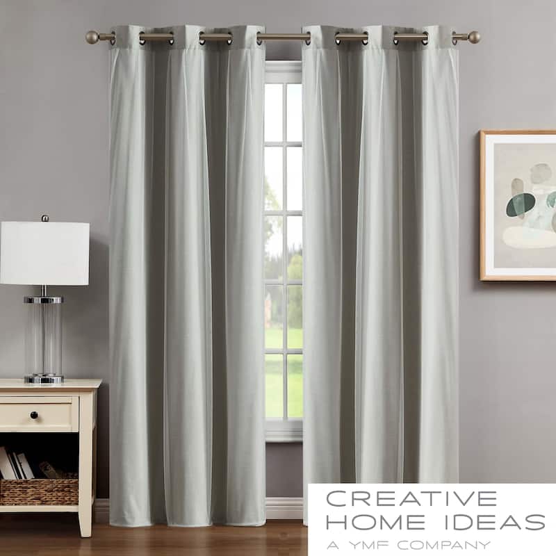 Creative Home Ideas Augusta Faux Silk Blackout with Sheer Overlay Grommet Window Curtain Panel Pair with Tiebacks