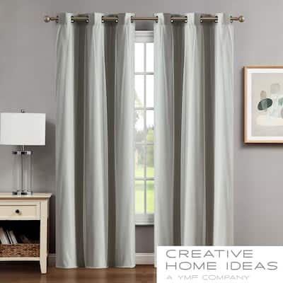 Creative Home Ideas Augusta Faux Silk Blackout with Sheer Overlay Grommet Window Curtain Panel Pair with Tiebacks