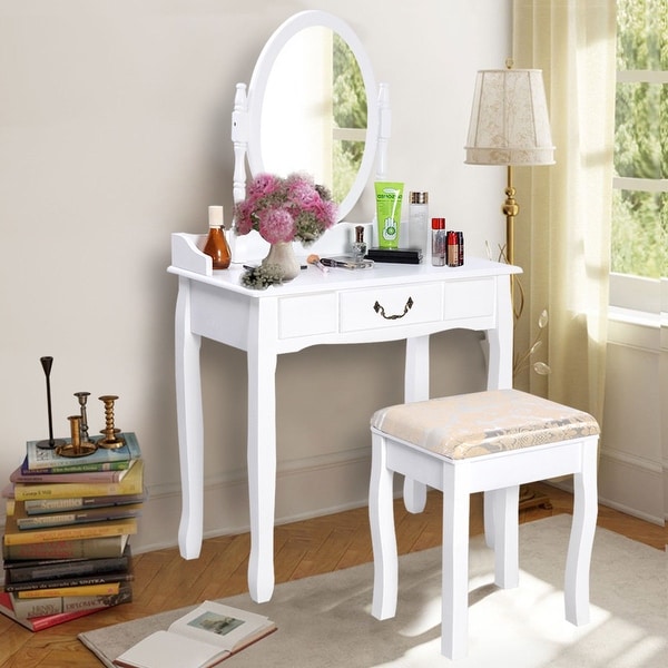 Shop Costway Vanity Table Jewelry Makeup Desk Bench Dresser W Stool