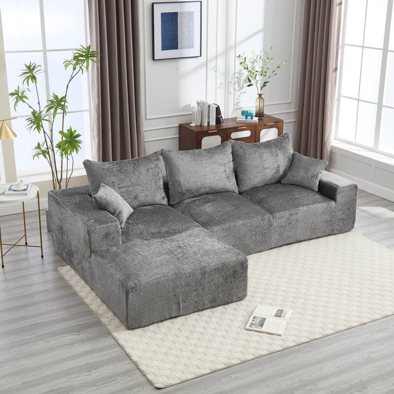 Floor Standing Chaise Lounge Couch L-shape Sectional Sofa with Ottoman - Grey