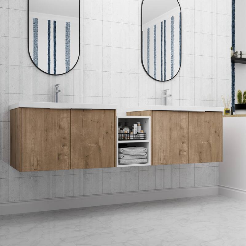 ARTCHIRLY 24/36/48/60/72/84 Inch Bathroom Vanity with Sink, Floating Bathroom Vanity with Soft Close Door and Shelf