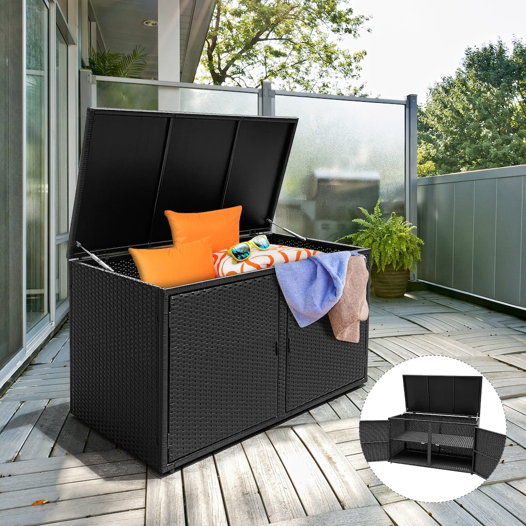 Costway 88 Gallon Garden Patio Rattan Storage Container Box Bin Shelf - See Details