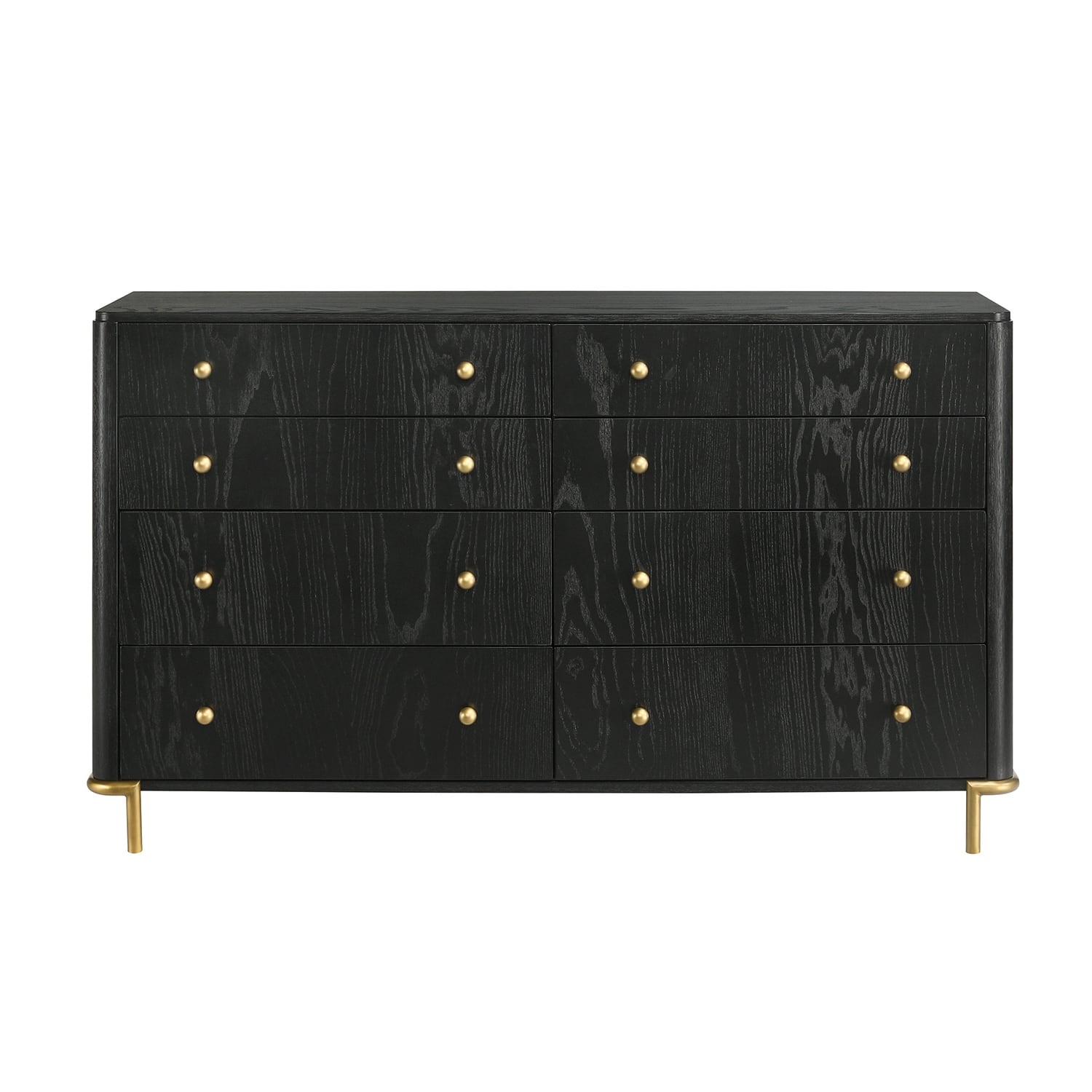 8 Drawers Wooden Dresser with Metal Legs in Black and Gold