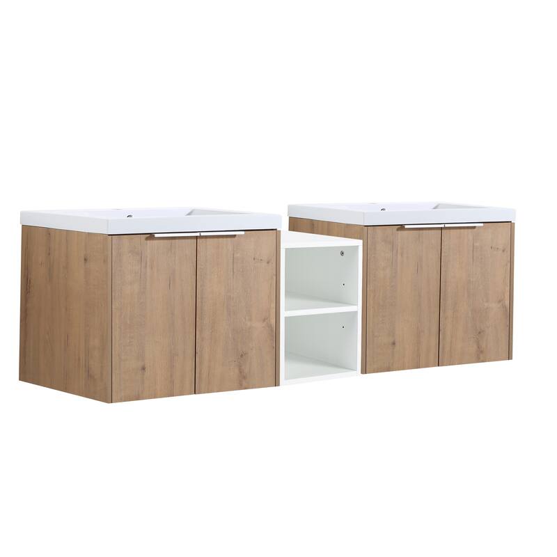 60 Inch Bathroom Vanity with Soft Close Doors, Resin Sink, Ample Storage and Matching Small Shelves (KD Packing)
