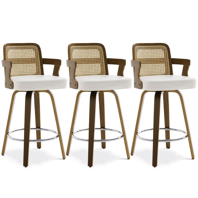 Upholstered Wood Swivel Counter Height Barstool with Arms - 37.8"H x 18.7"W x 19.29"D
