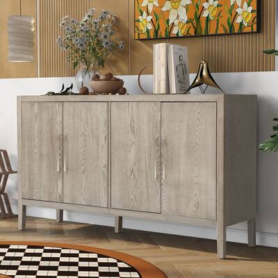 4-Door Wooden Sideboard Storage Cabinet with Adjustable Shelves, Metal Handles for Hallway, Entryway, and Living Room