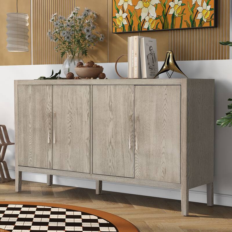 Wooden Storage Cabinet with Adjustable Shelves & Metal Handles for Hallway & Dining Room Organization