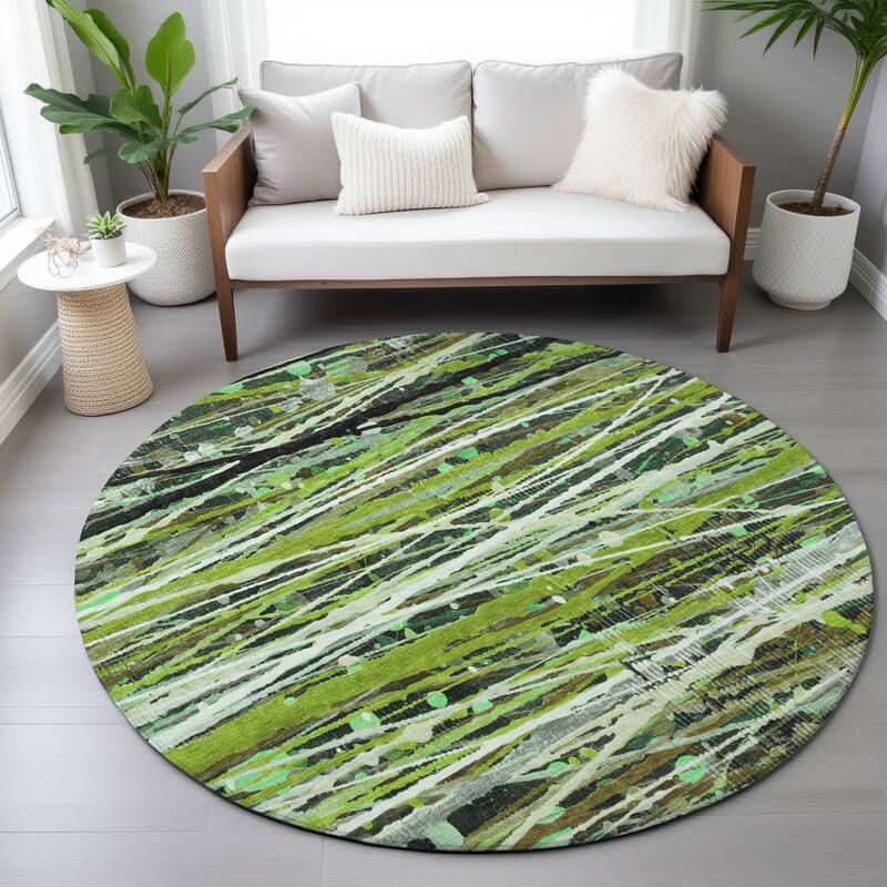 Machine Washable Indoor/Outdoor Abstract Stripes Chantille Rug