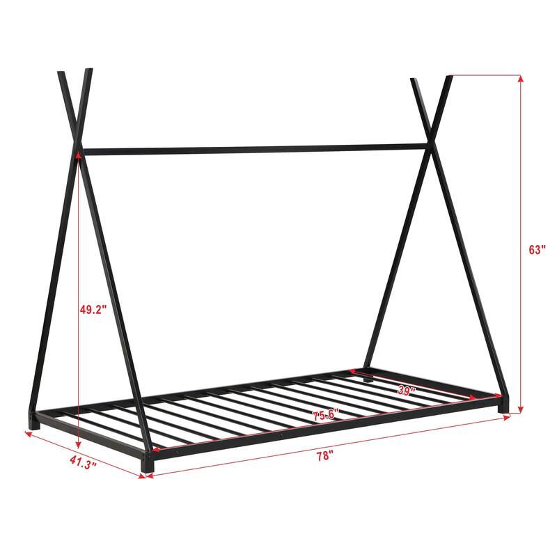 Metal Twin Size House Platform Bed with Triangle Structure