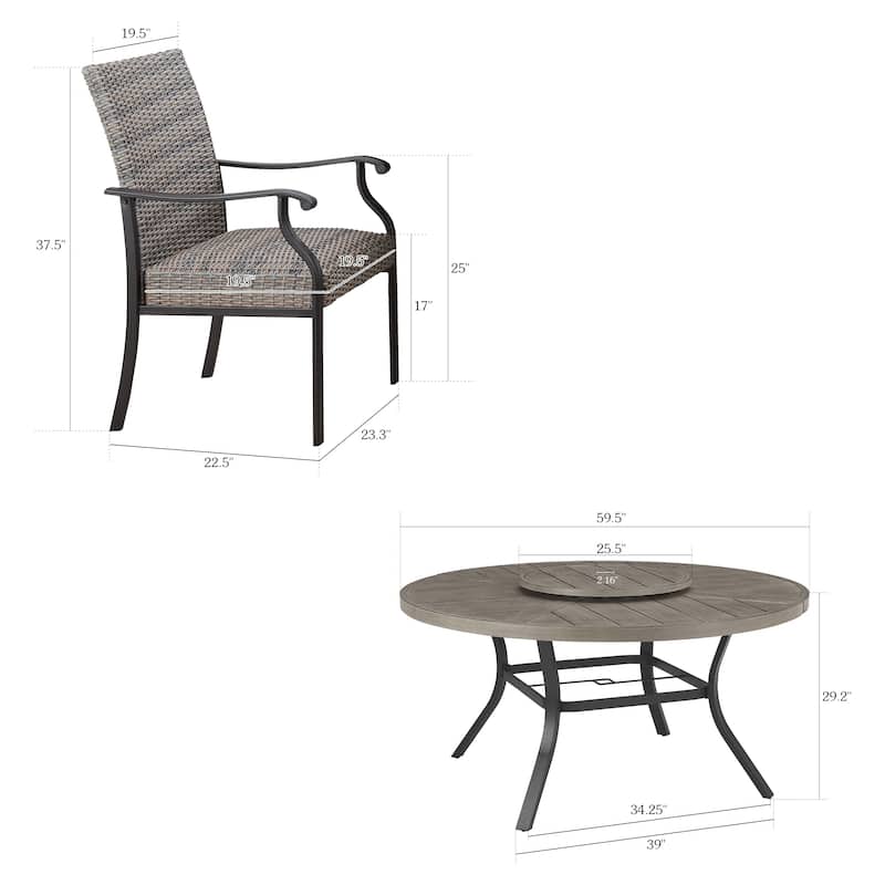 Patio Aluminum Round 59.5" Dining Table Set With Removable Lazy Susan